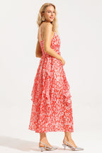 Flowering Girl Women Floral Ruched Ruffle Cami Maxi Dress