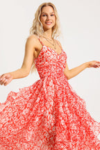 Flowering Girl Women Floral Ruched Ruffle Cami Maxi Dress