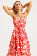 Flowering Girl Women Floral Ruched Ruffle Cami Maxi Dress
