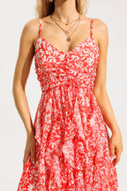 Flowering Girl Women Floral Ruched Ruffle Cami Maxi Dress