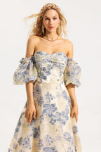 Flowering Girl Women Jacquard Off-Shoulder Midi Dress
