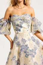 Flowering Girl Women Jacquard Off-Shoulder Midi Dress