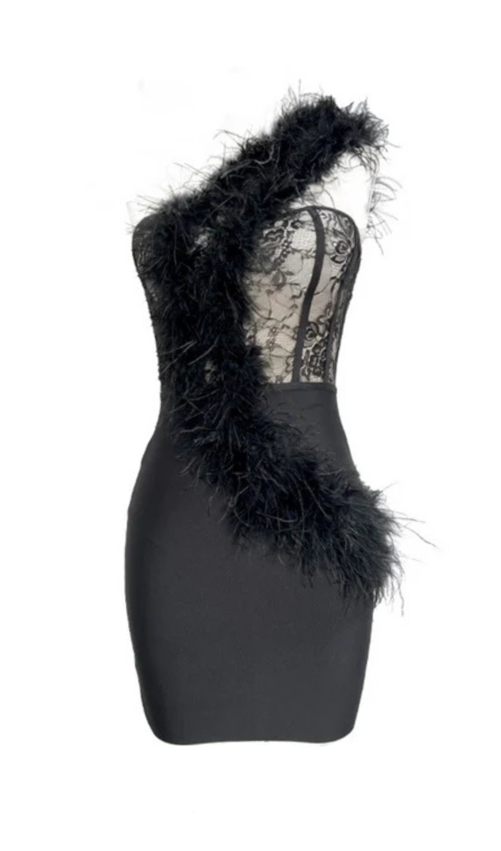 Flowering Girl Women One Shoulder Feather Bandage Mini Dress