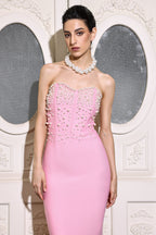 Flowering Girl Women Slare Pearls Fishtail Maxi Dress