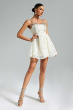 Flowering Girl Women Teela Diamante Bow Mesh Mini Dress