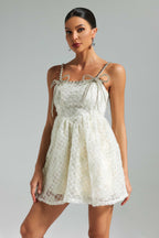 Flowering Girl Women Teela Diamante Bow Mesh Mini Dress