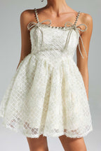 Flowering Girl Women Teela Diamante Bow Mesh Mini Dress
