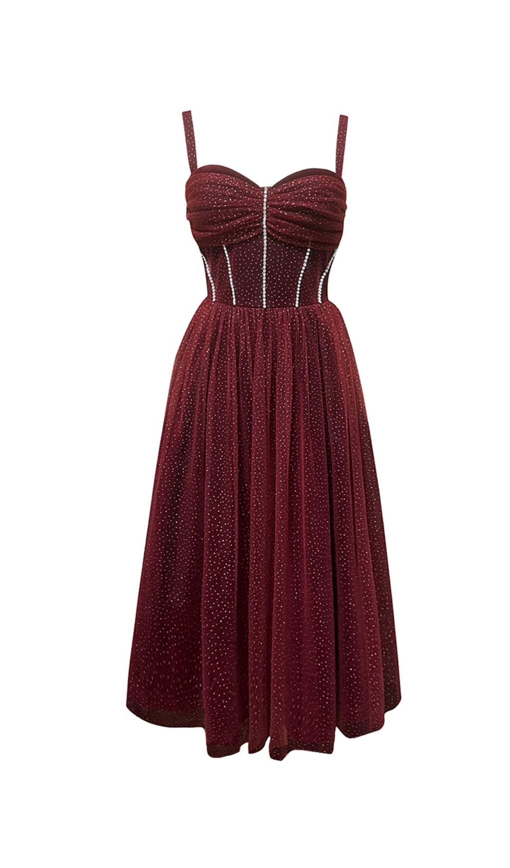 Flowering Girl Women Ruched Bust Rhinestone Mesh Cami Dress