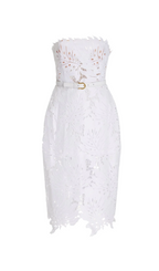 Flowering Girl Women Off-Shoulder White Floral Lace Midi Dress