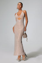 Flowering Girl Women Yetta Diamante Sleeveless Midi Mesh Dress - Beige