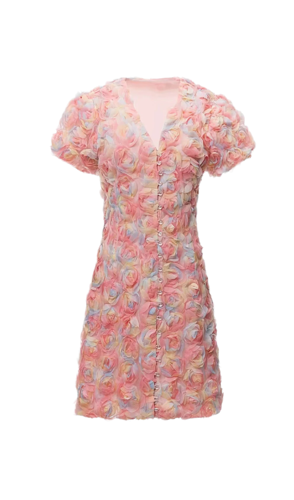 Flowering Girl Women Fawn Flower Embroidery Button Mini Dress In Pink