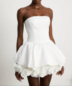Lucie White Petal-Layered Strapless Corset Mini Dress