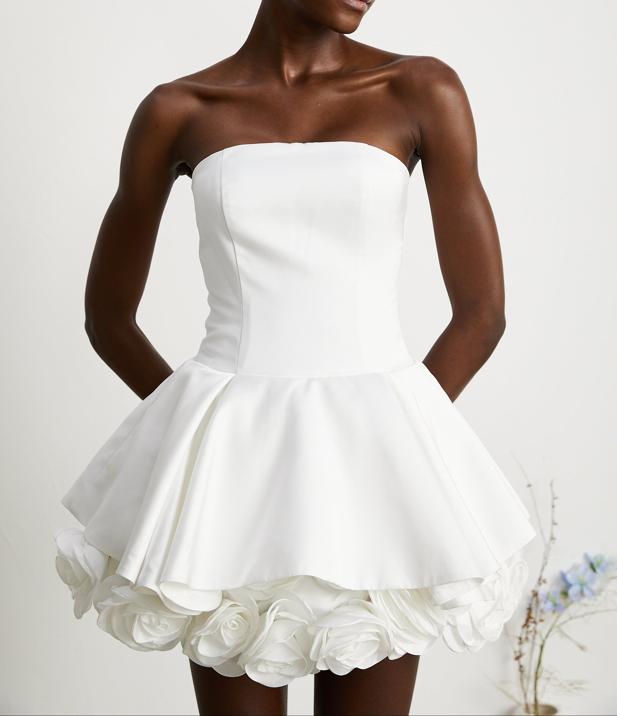 Lucie White Petal-Layered Strapless Corset Mini Dress
