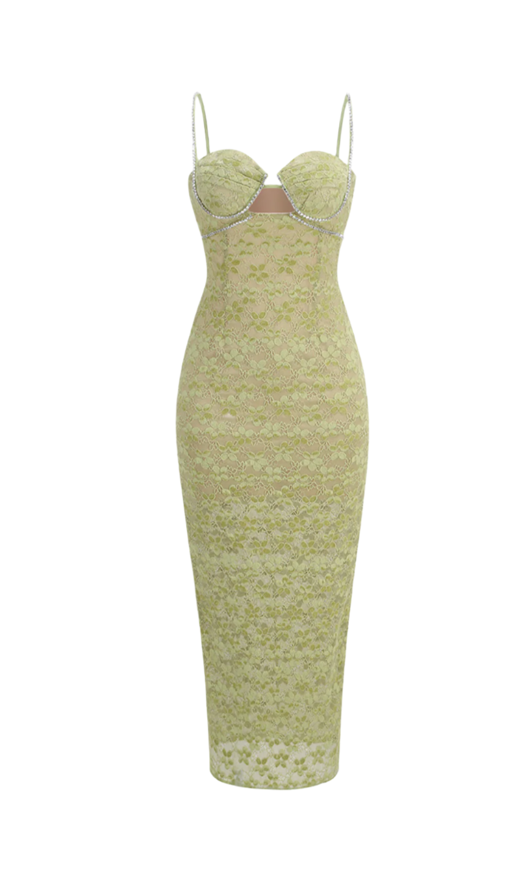 Flowering Girl Women Lace Floral Crystal Chain Bustier Midi Dress