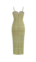 Flowering Girl Women Lace Floral Crystal Chain Bustier Midi Dress
