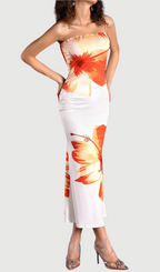 Flowering Girl Women SARRIDES STRAPLESS PRINT MIDI DRESS