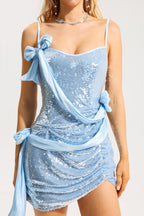 Flowering Girl Women Sequin Bow Sleeveless Mini Dress