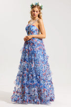 Flowering Girl Women 3D Floral Halter Neck Frill Maxi Dress
