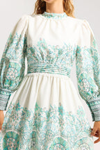 Flowering Girl Women Floral Lantern Sleeve Pleated Midi Dress