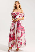 Flowering Girl Women Floral Off-Shoulder Pleated Midi Dress