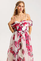 Flowering Girl Women Floral Off-Shoulder Pleated Midi Dress