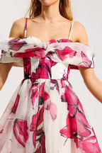 Flowering Girl Women Floral Off-Shoulder Pleated Midi Dress