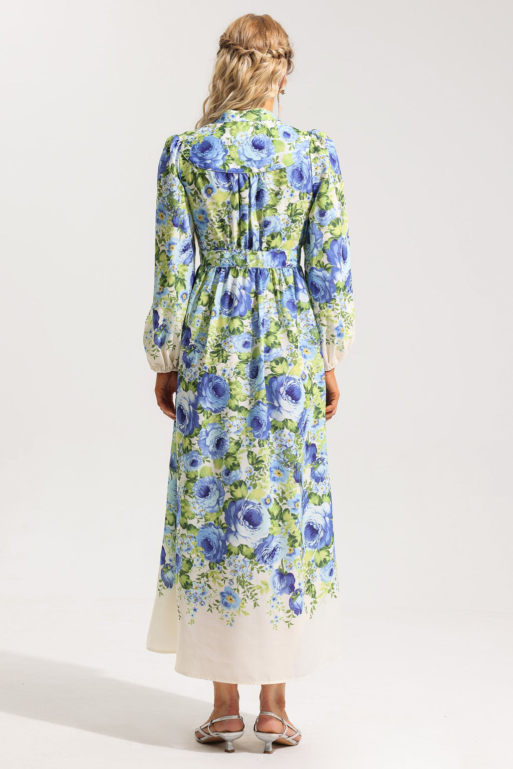 Flowering Girl Women Floral Bottom Lantern Sleeve Midi Dress