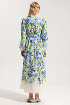 Flowering Girl Women Floral Bottom Lantern Sleeve Midi Dress