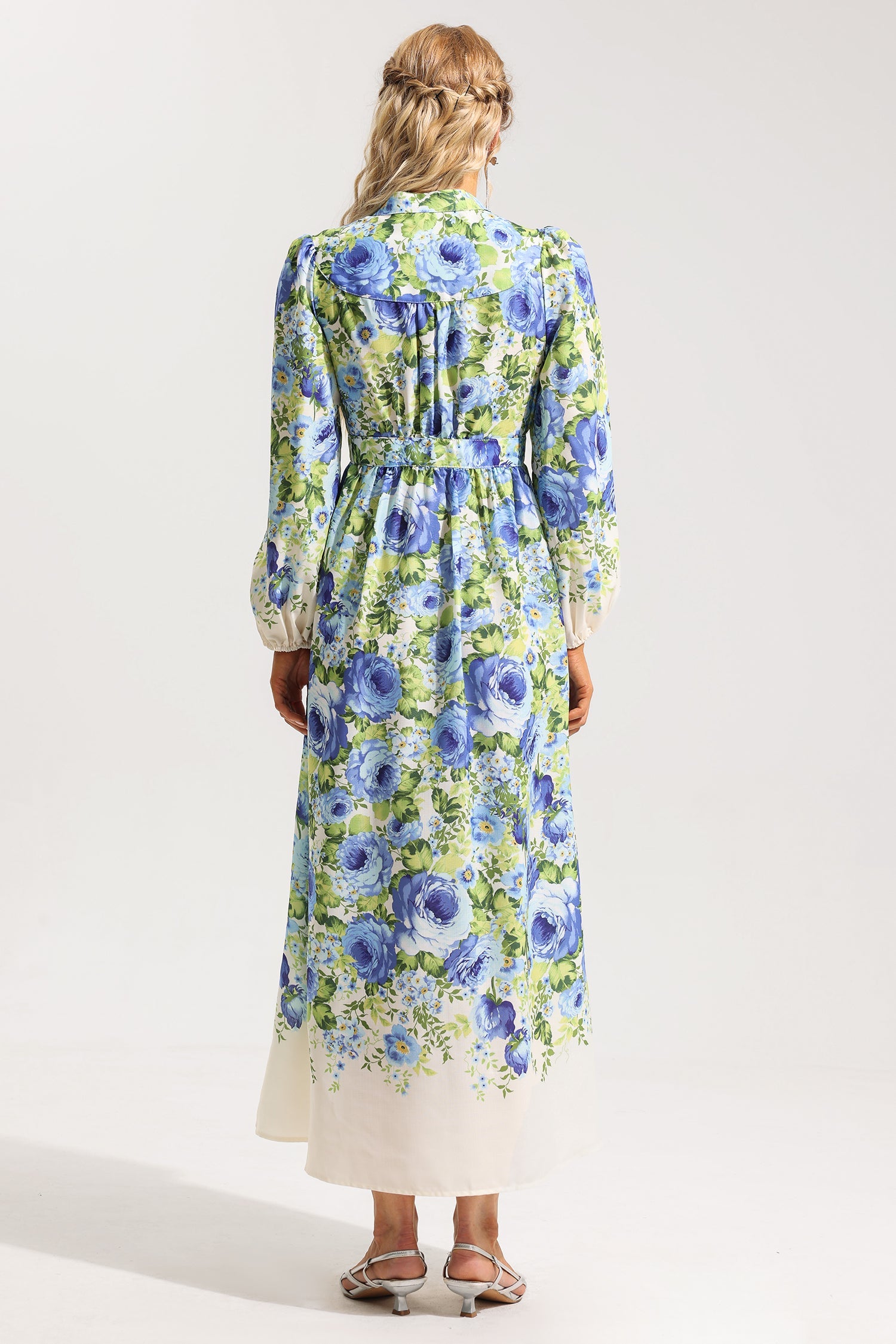 Flowering Girl Women Floral Bottom Lantern Sleeve Midi Dress