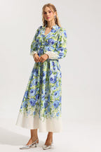 Flowering Girl Women Floral Bottom Lantern Sleeve Midi Dress