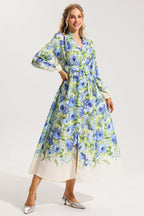 Flowering Girl Women Floral Bottom Lantern Sleeve Midi Dress