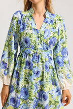 Flowering Girl Women Floral Bottom Lantern Sleeve Midi Dress