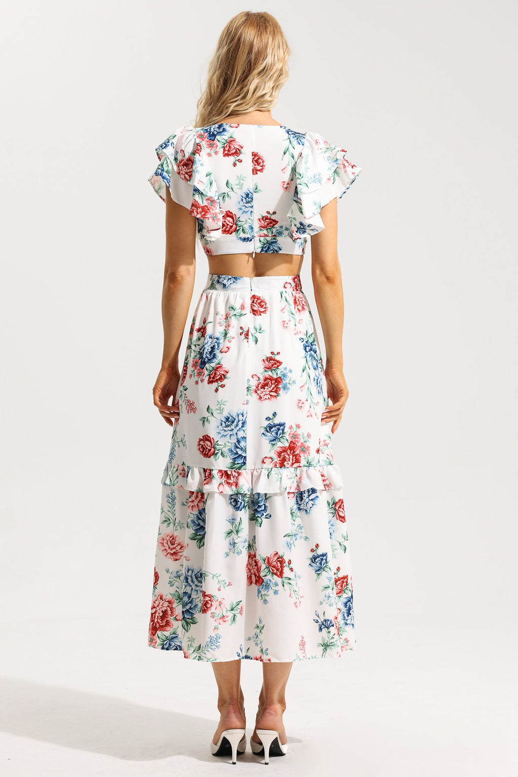 Flowering Girl Women Floral Agaric Lace V-Neck Cut-Out Midi Dress