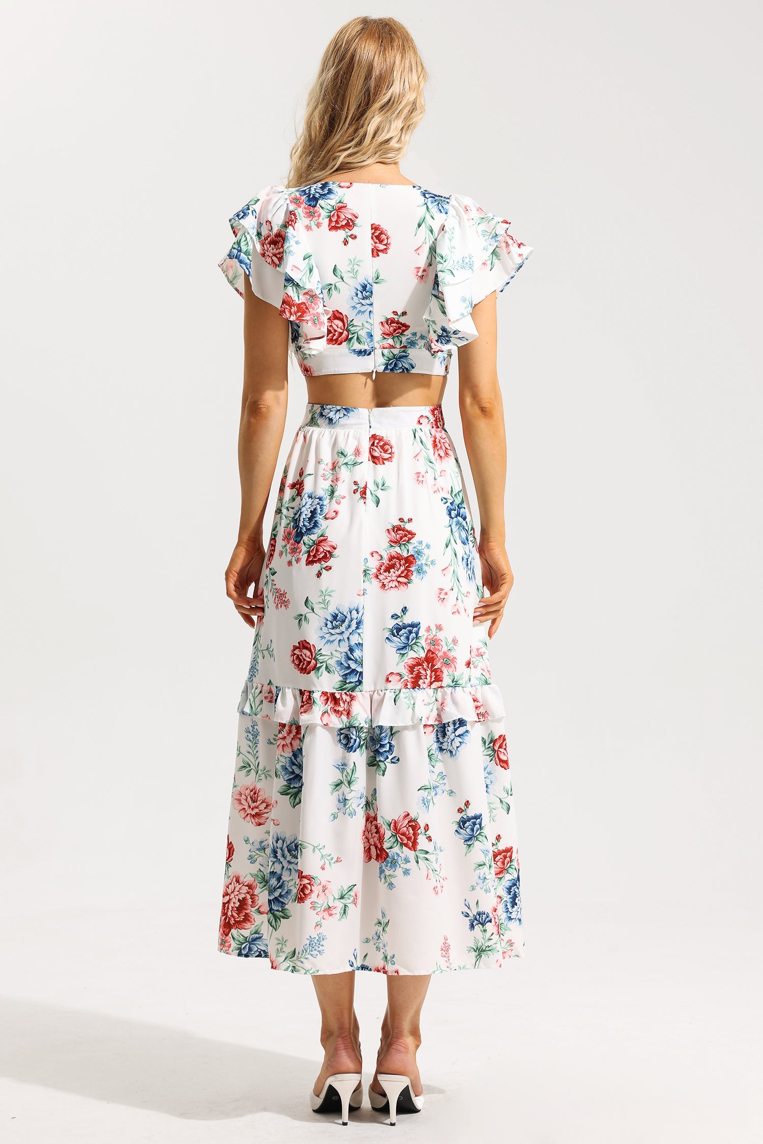 Flowering Girl Women Floral Agaric Lace V-Neck Cut-Out Midi Dress