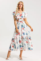 Flowering Girl Women Floral Agaric Lace V-Neck Cut-Out Midi Dress