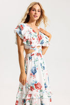 Flowering Girl Women Floral Agaric Lace V-Neck Cut-Out Midi Dress