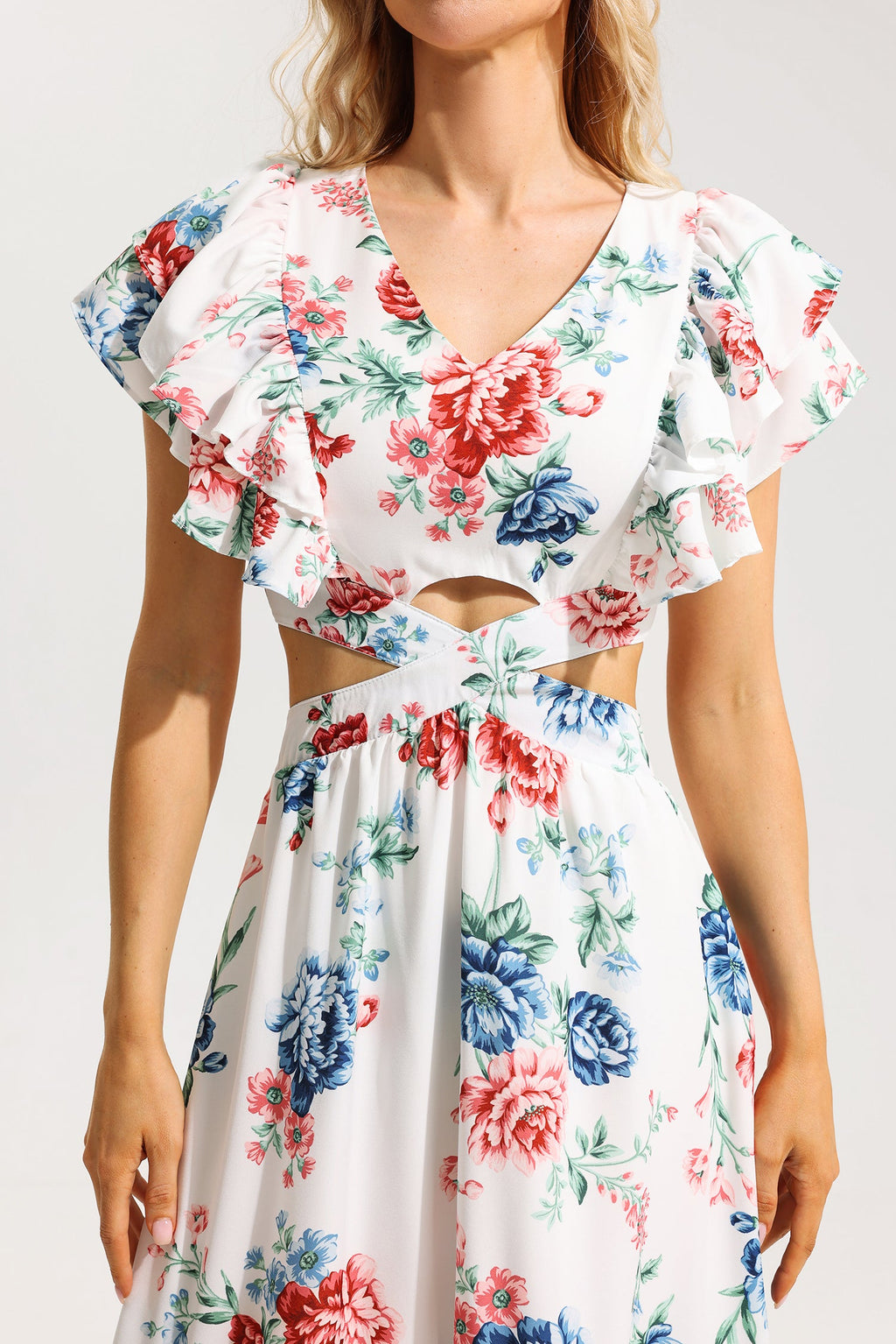 Flowering Girl Women Floral Agaric Lace V-Neck Cut-Out Midi Dress