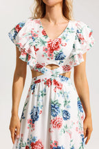 Flowering Girl Women Floral Agaric Lace V-Neck Cut-Out Midi Dress