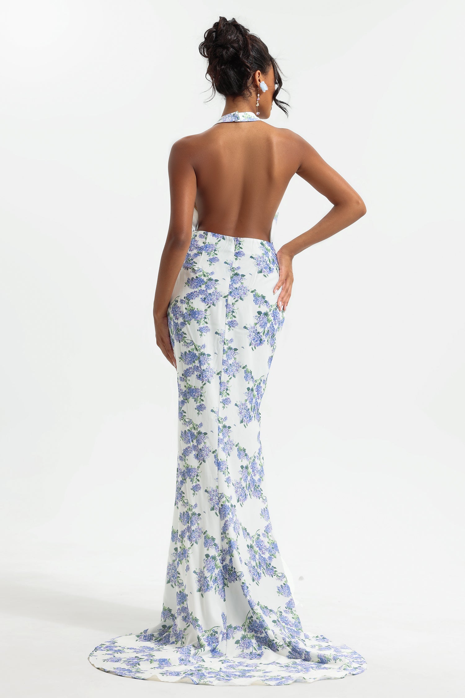 Flowering Girl Women Floral Halter Neck Split Maxi Dress