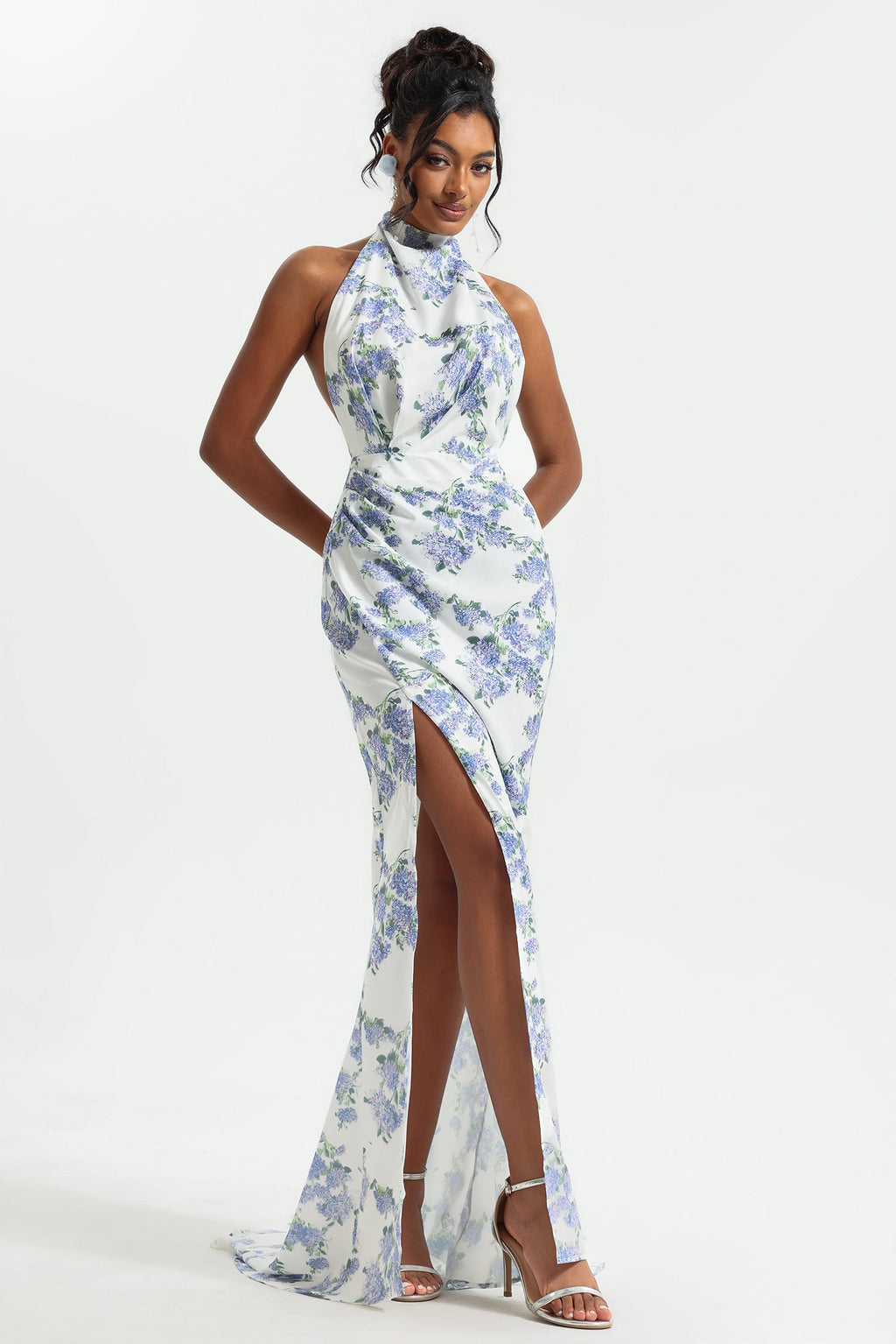 Flowering Girl Women Floral Halter Neck Split Maxi Dress