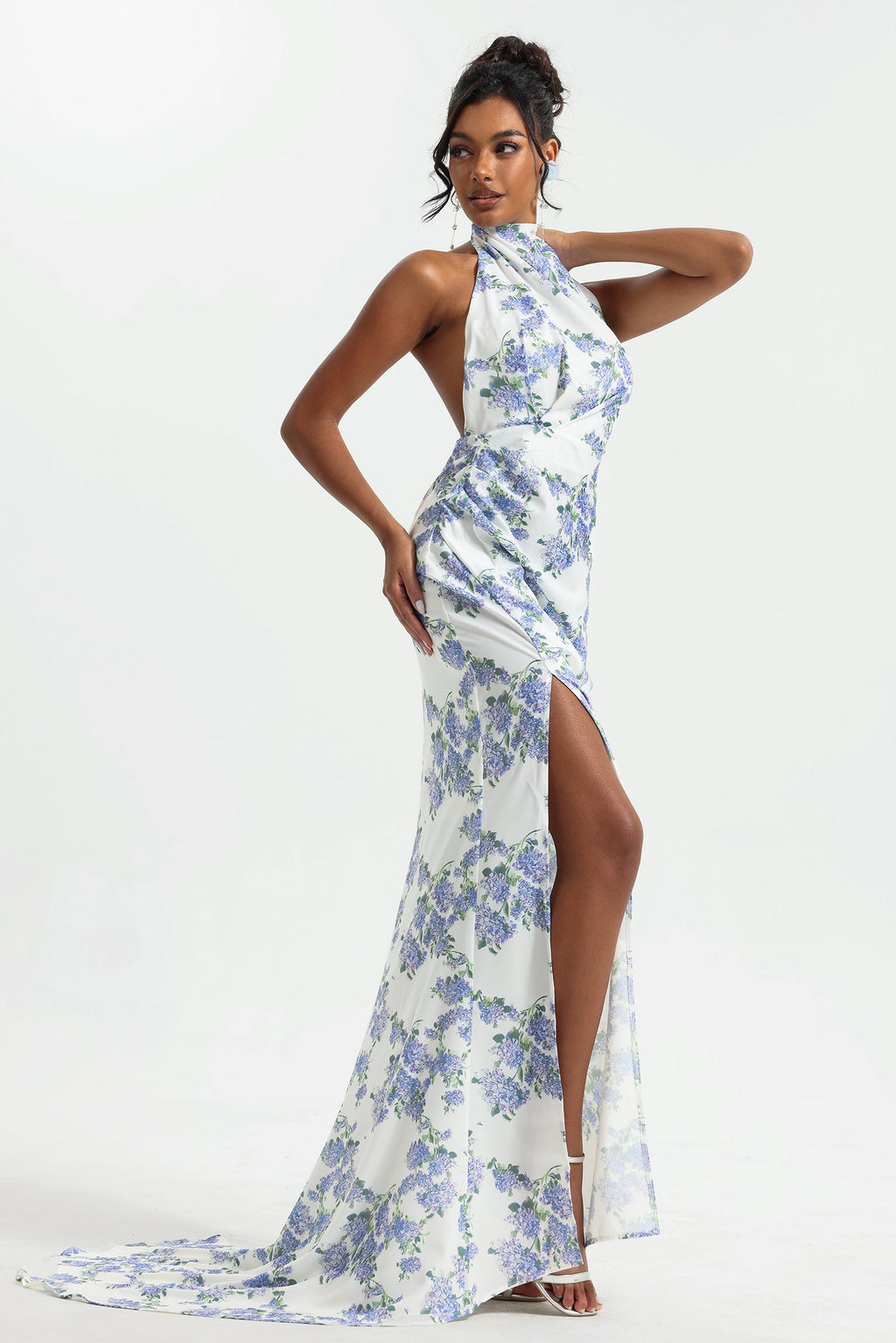 Flowering Girl Women Floral Halter Neck Split Maxi Dress