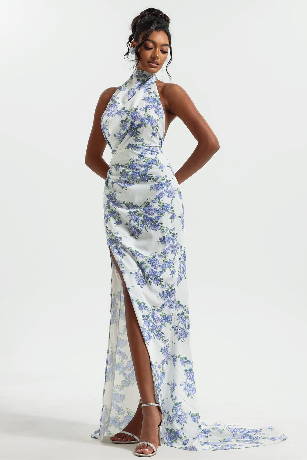 Flowering Girl Women Floral Halter Neck Split Maxi Dress