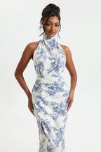 Flowering Girl Women Floral Halter Neck Split Maxi Dress