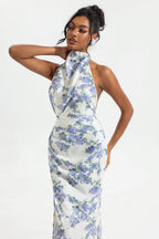 Flowering Girl Women Floral Halter Neck Split Maxi Dress