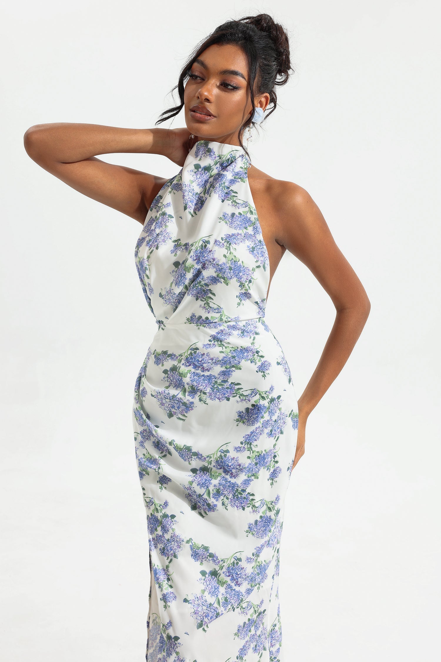 Flowering Girl Women Floral Halter Neck Split Maxi Dress