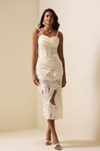 Flowering Girl Women Embroidery Lace Sleeveless Midi Dress