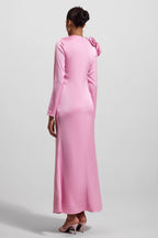 Flowering Girl Women 3D Floral Satin Long Sleeve Midi Dress
