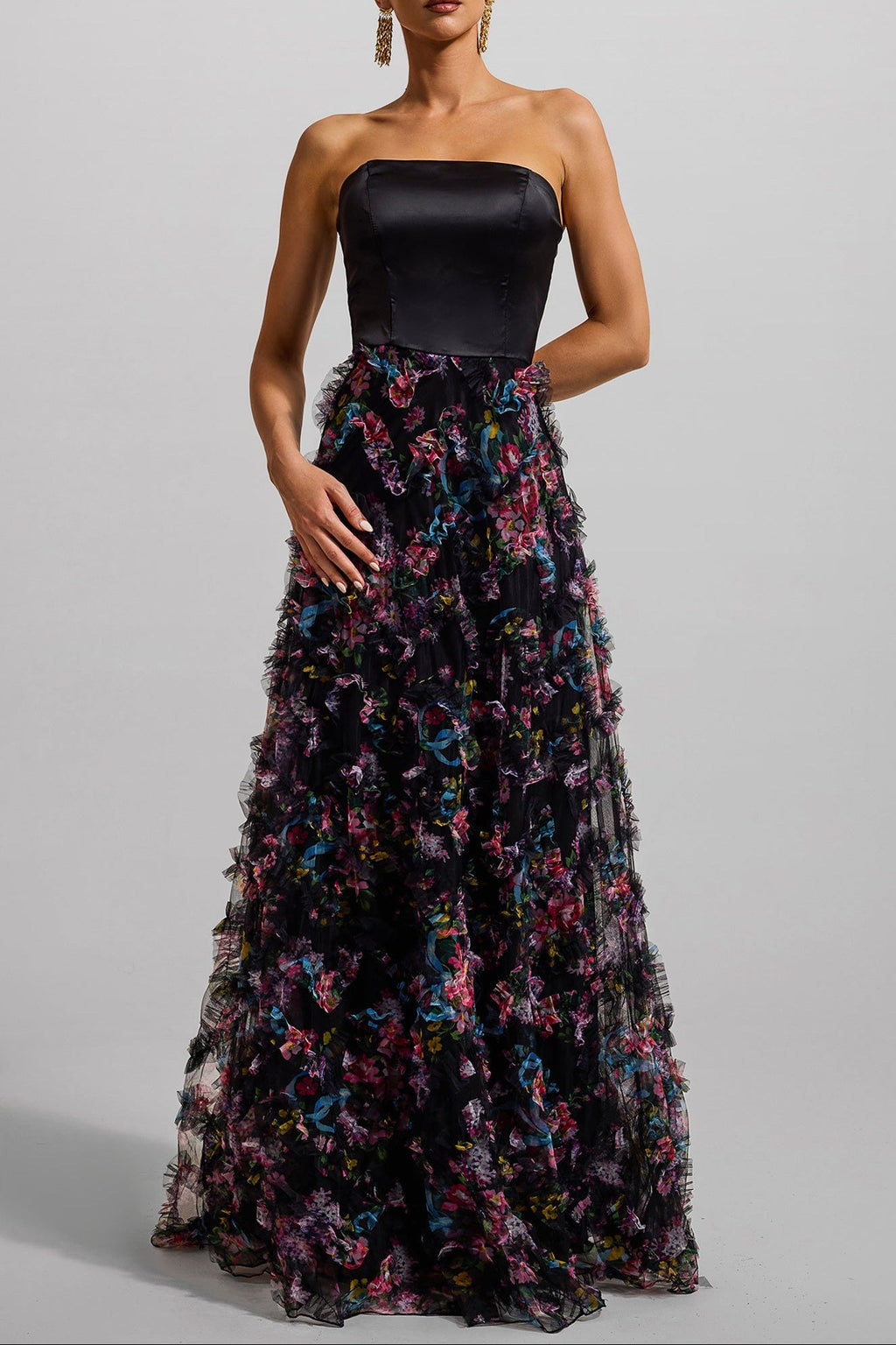 Flowering Girl Women Floral Mesh Sleeveless Maxi Dress