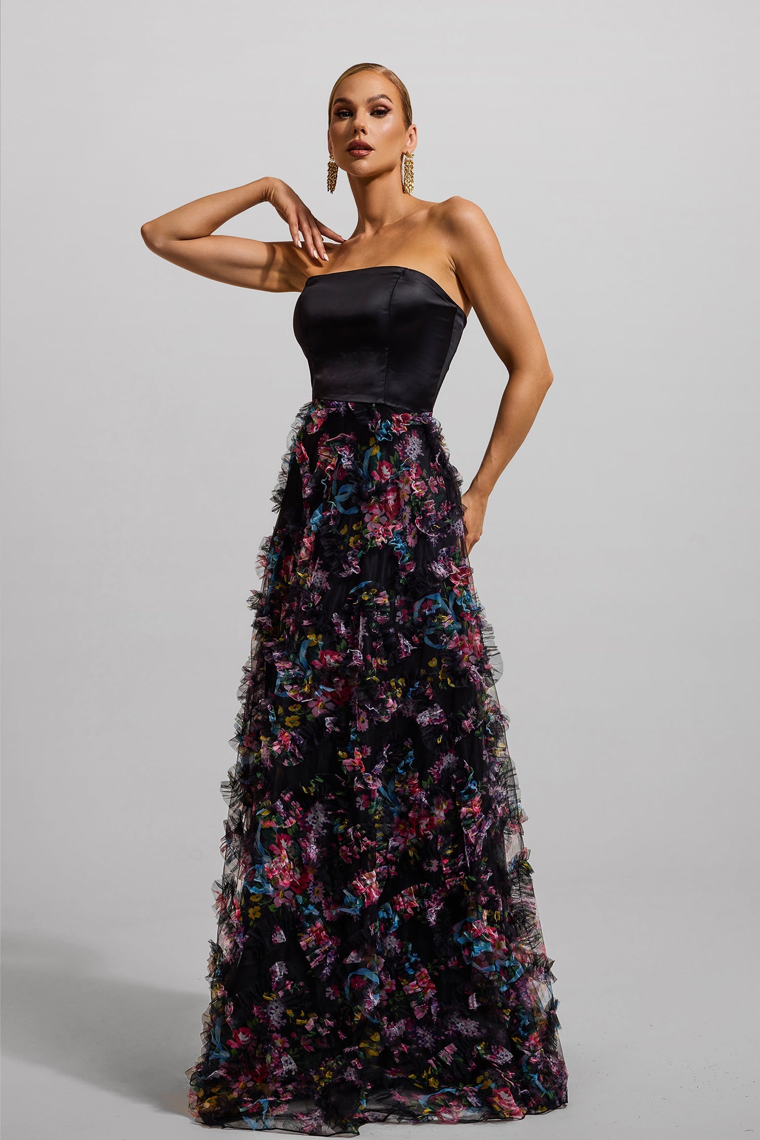Flowering Girl Women Floral Mesh Sleeveless Maxi Dress