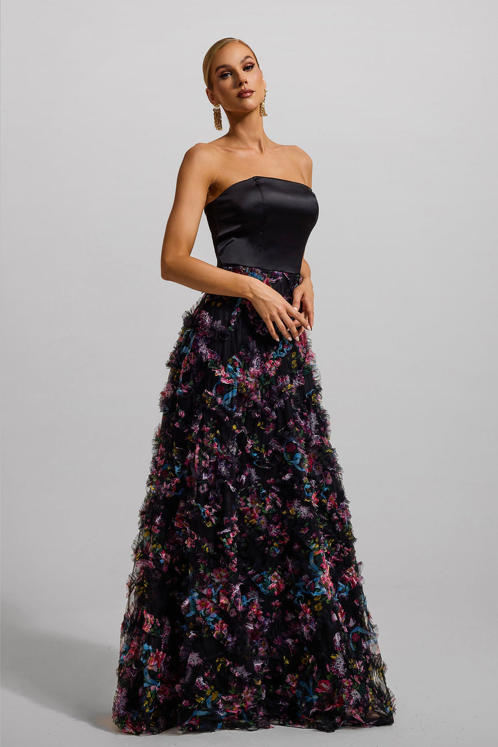Flowering Girl Women Floral Mesh Sleeveless Maxi Dress